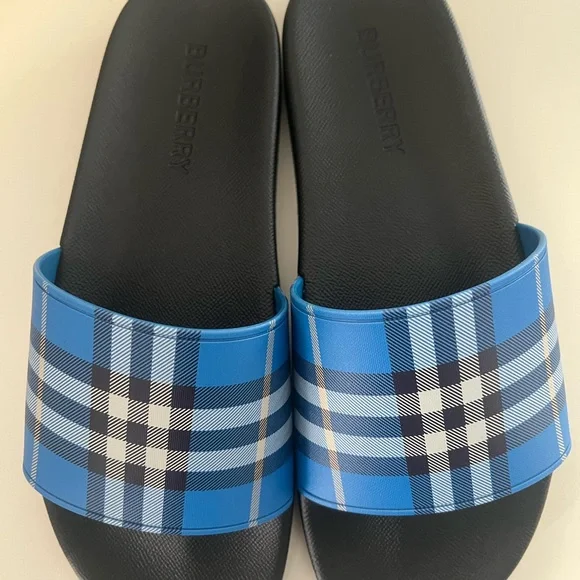 Burberry Black and Blue Check Slides - Picture 3 of 5